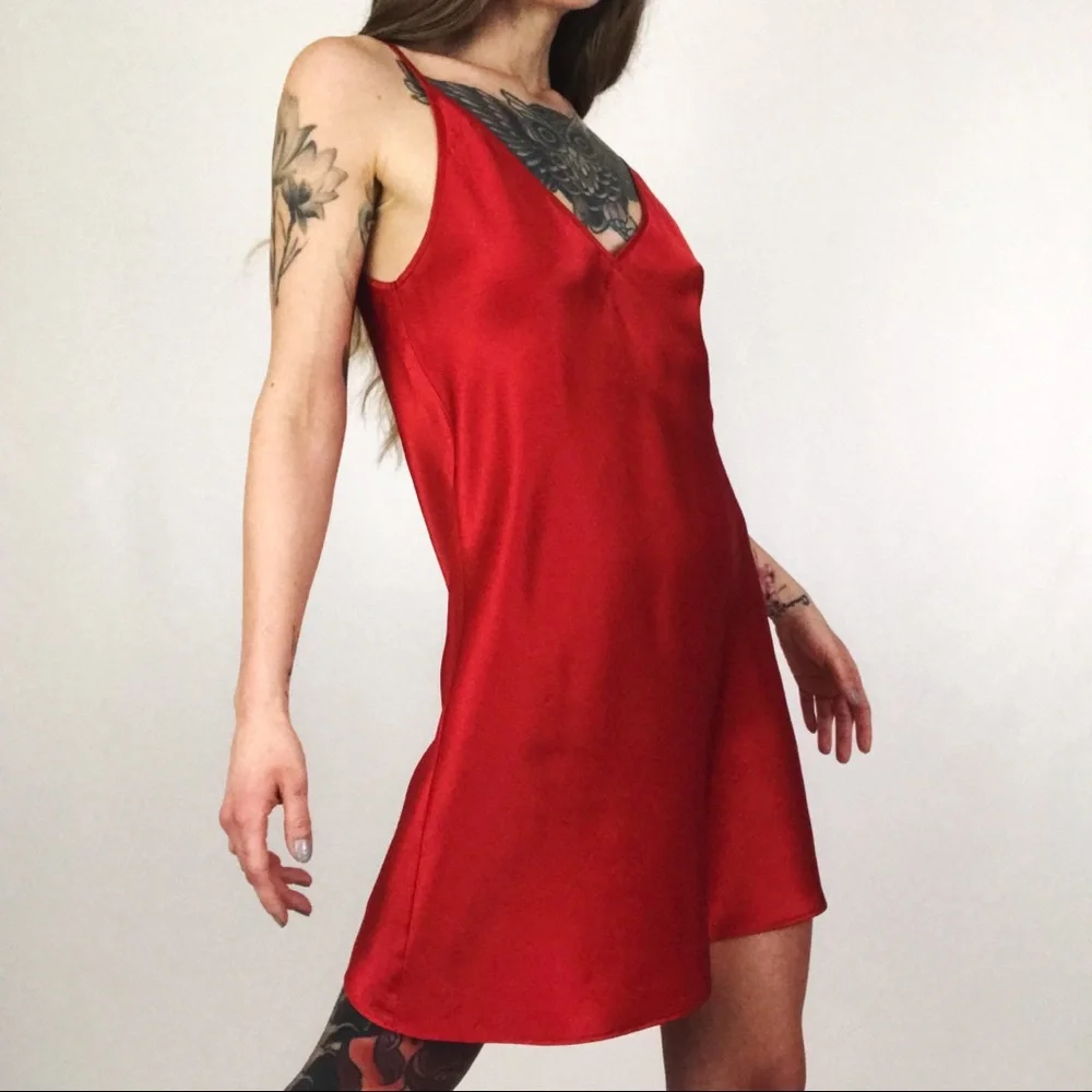 Vintage Satin Chemise Slip Dress in Red | Size S - Picture 5 of 11